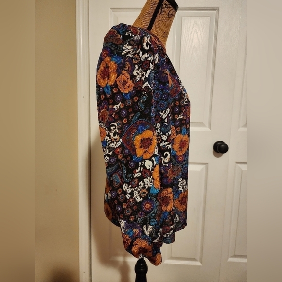 Vintage Nicola 90's Floral Shirt Top Blouse Women's 10 Shoulder Pads Keyhole EUC - Picture 2 of 9